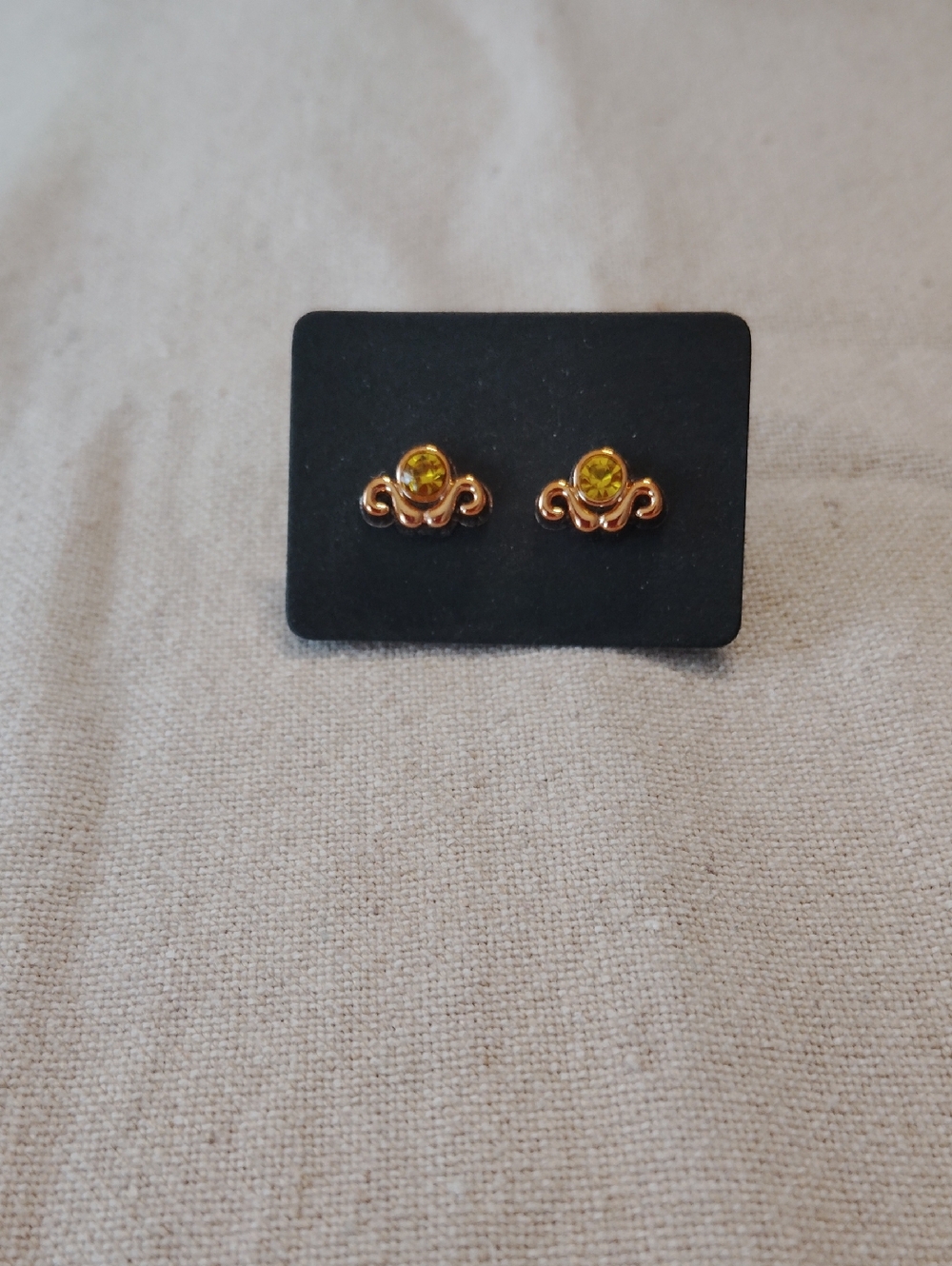 Gold-Tone Stud Earrings with Olive Green Crystal
